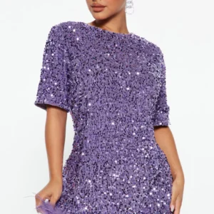 Christy Sequin T-Shirt Mini Dress - Lavender