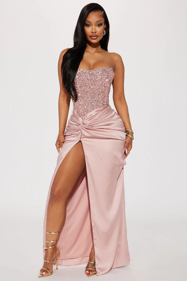 Clara Sequin Satin Gown - Pink2