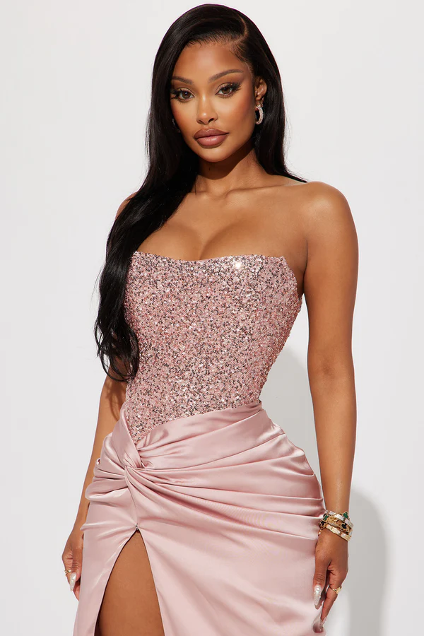 Clara Sequin Satin Gown - Pink2