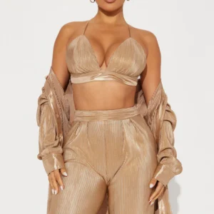 Fun Vibes Metallic 3 Piece Pant Set - Gold