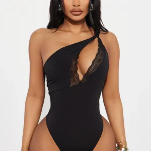 Guiselle One Shoulder Bodysuit - Black