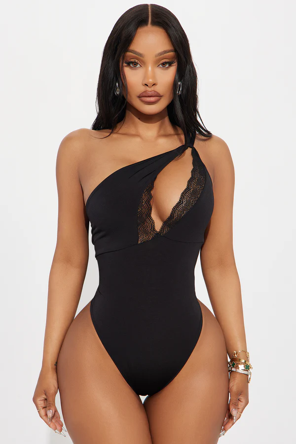 Guiselle One Shoulder Bodysuit - Black
