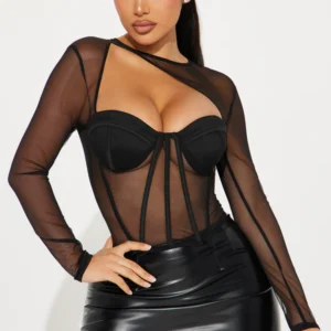 Madeline Mesh Corset Top - Black