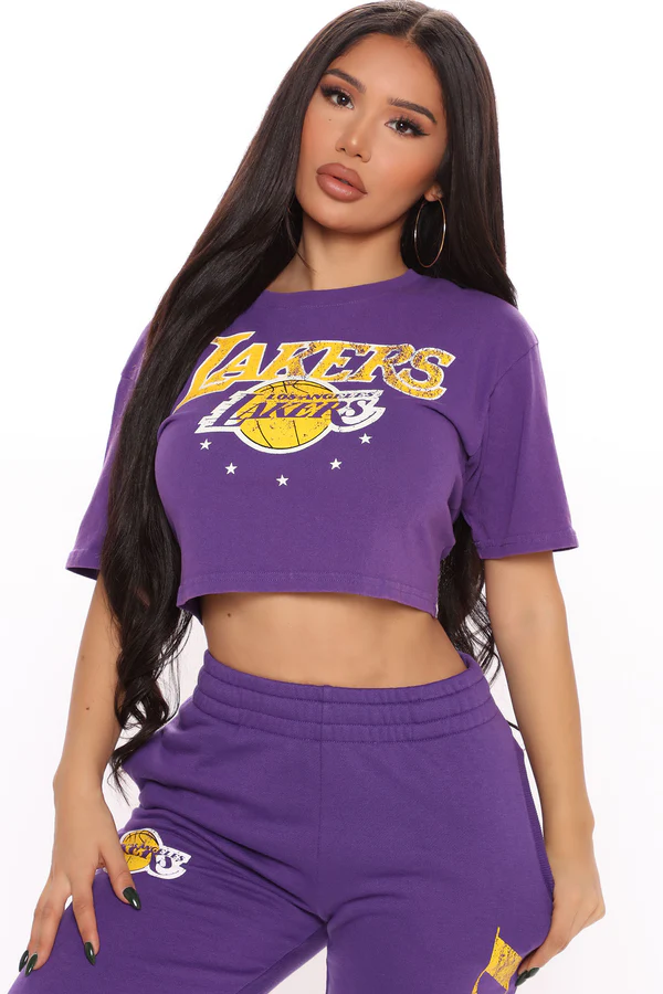 NBA Three Point Shot Lakers Crop Top - Purple2