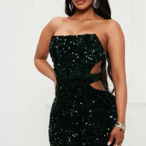 Pop The Bottle Sequin Maxi Dress - Hunter