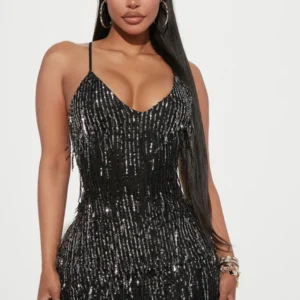 Strings Attached Sequin Mini Dress - Black