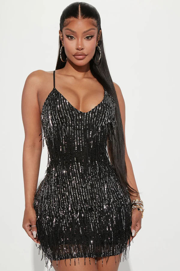 Strings Attached Sequin Mini Dress - Black2