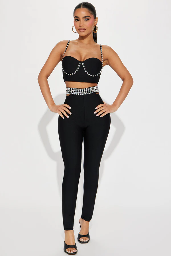 Stud At The Club Pant Set - Black2