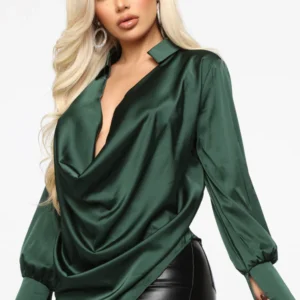 Touch By Touch Satin Top - Hunter