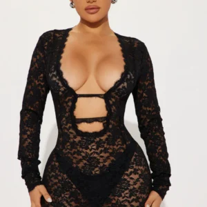 Victoria Lace Mini Dress - Black