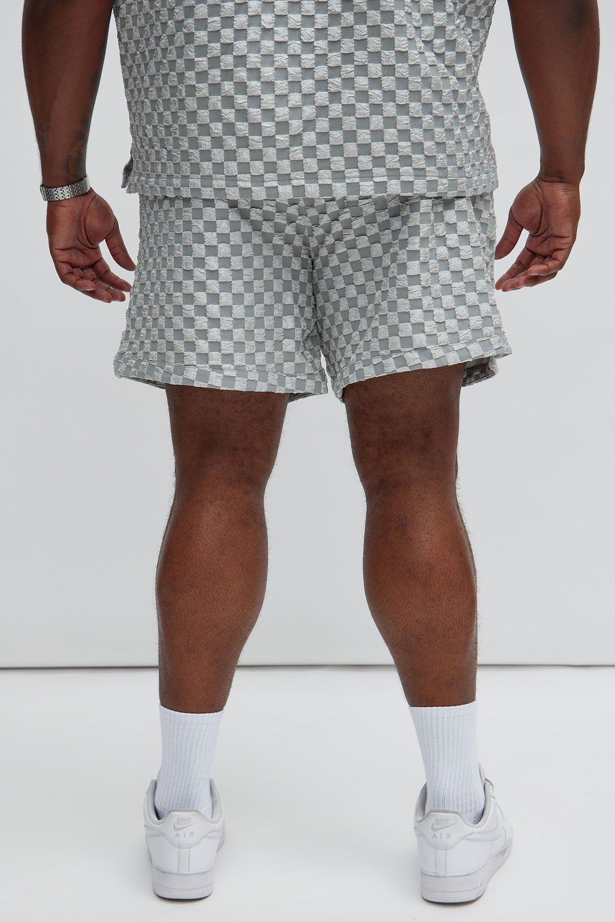 Crinkled Checkers Shorts - Grey 5