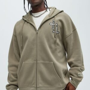 Crosses Zip Up Hoodie Olive
