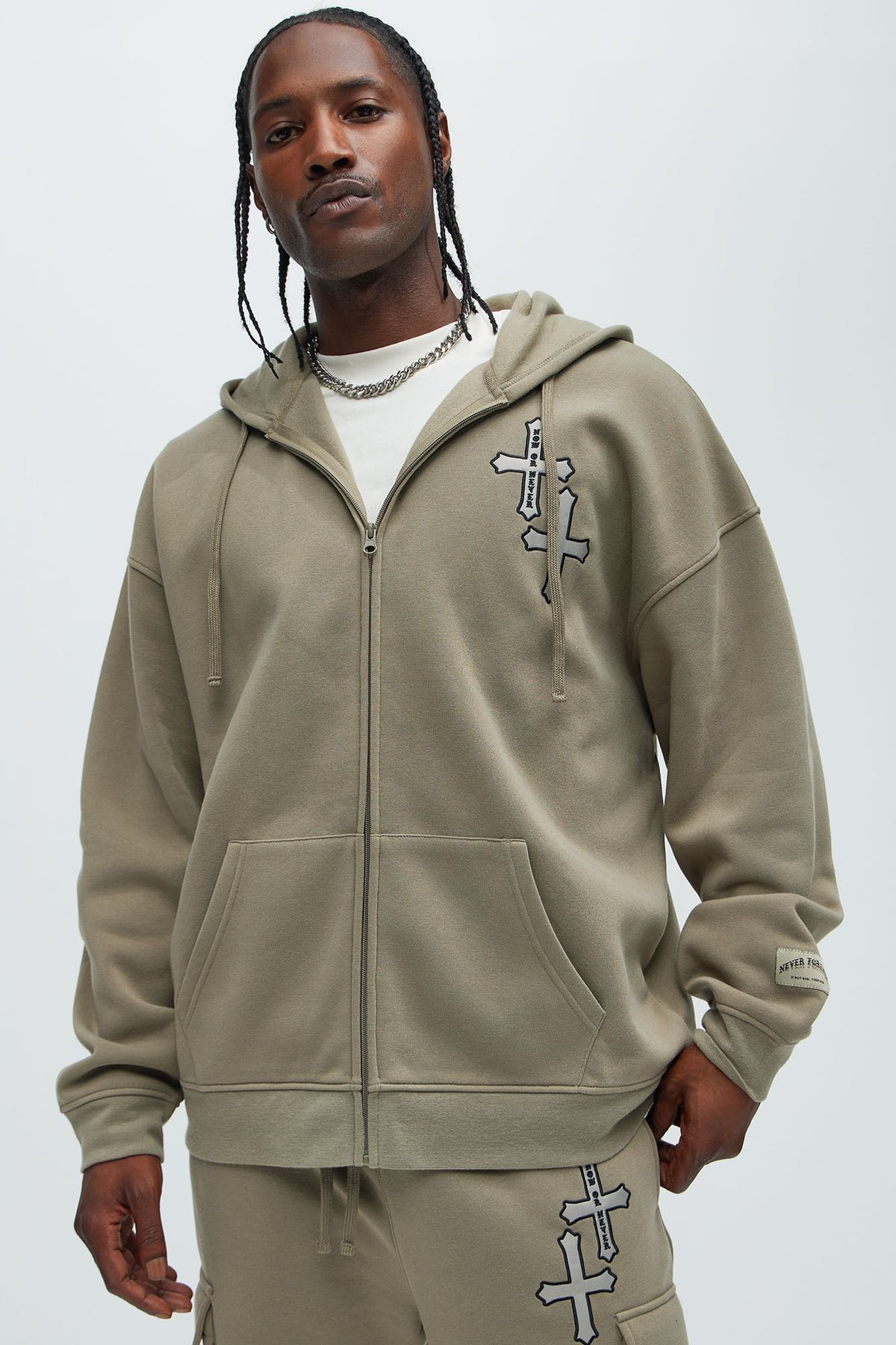 Crosses Zip Up Hoodie - Olive 1