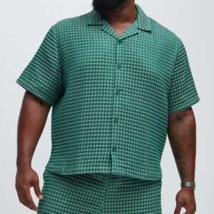 Dimensional Textured Button Up Shirt-Green
