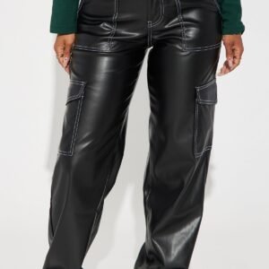 Jayla Faux Leather Cargo Pant Black