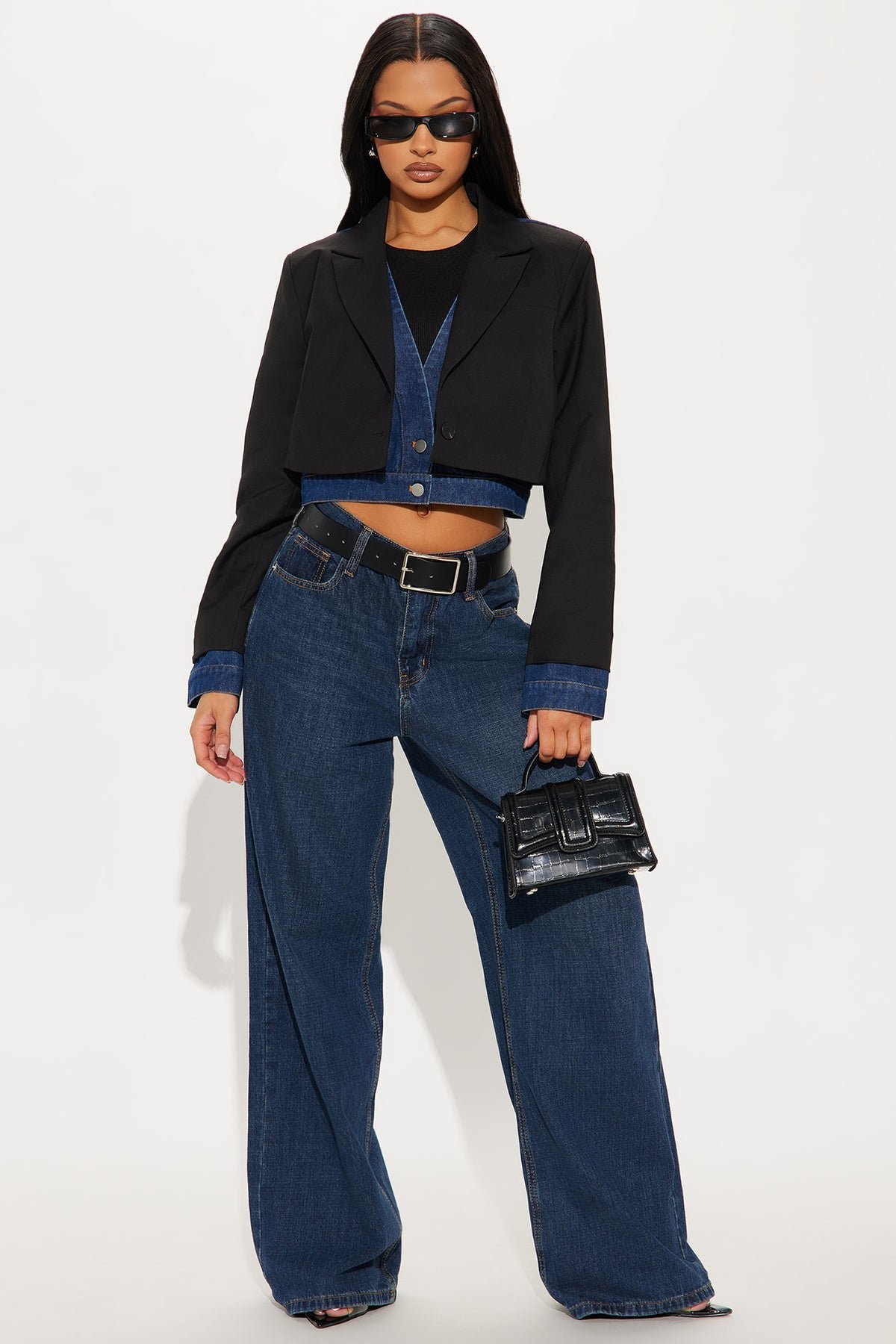 Jordan Mix Media Cropped Blazer - Black 1