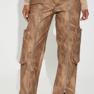 Lyra Washed Faux Leather Pant Brown