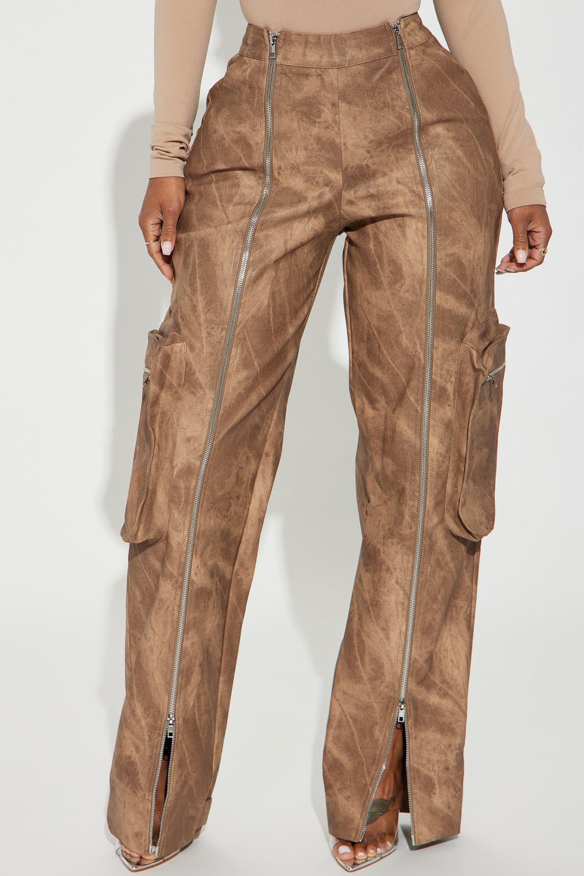 Lyra Washed Faux Leather Pant - Brown 2