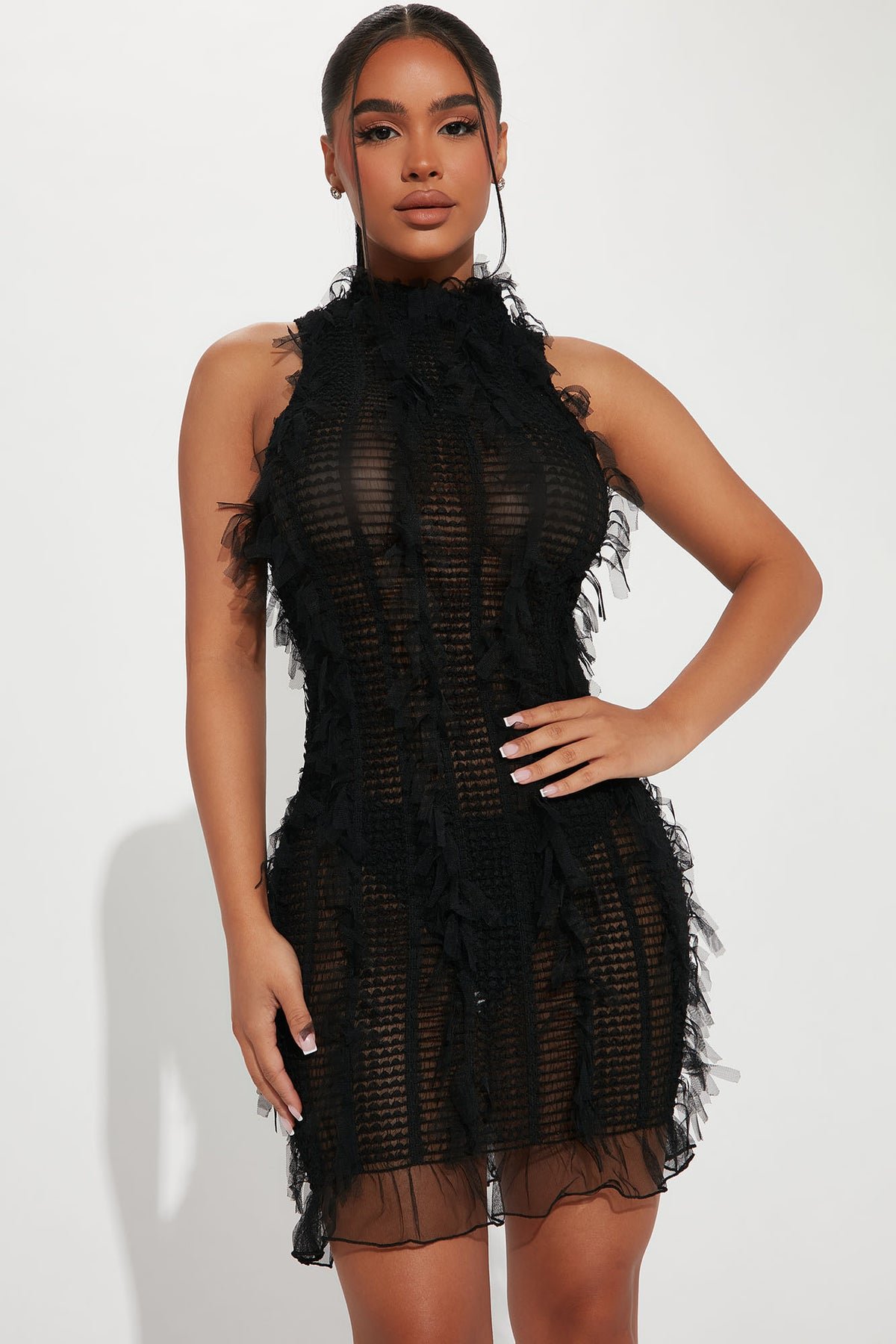 Petite So Dramatic Mesh Mini Dress - Black 1