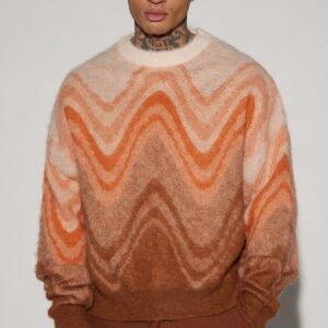 Waves Fuzzy Crewneck Sweater Orange
