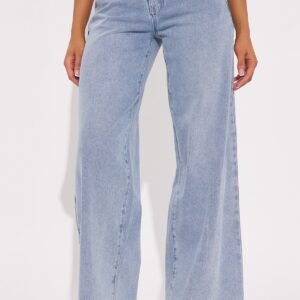 Cutesy Bow Lace Trim Straight Leg Jeans LightWash