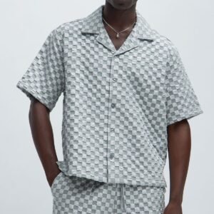 Crinkled Checkers Shirt Grey