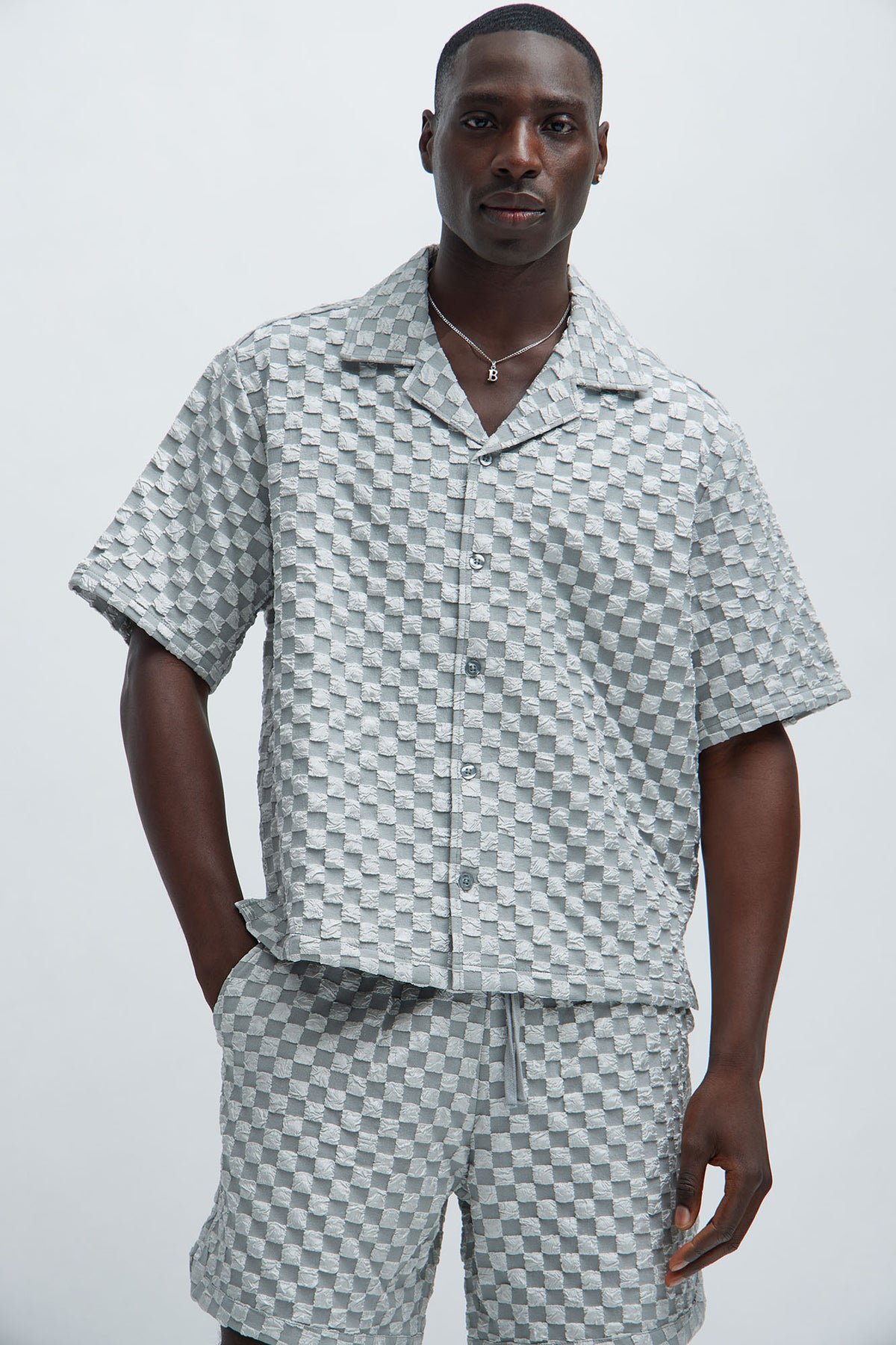 Crinkled Checkers Shirt - Grey 1
